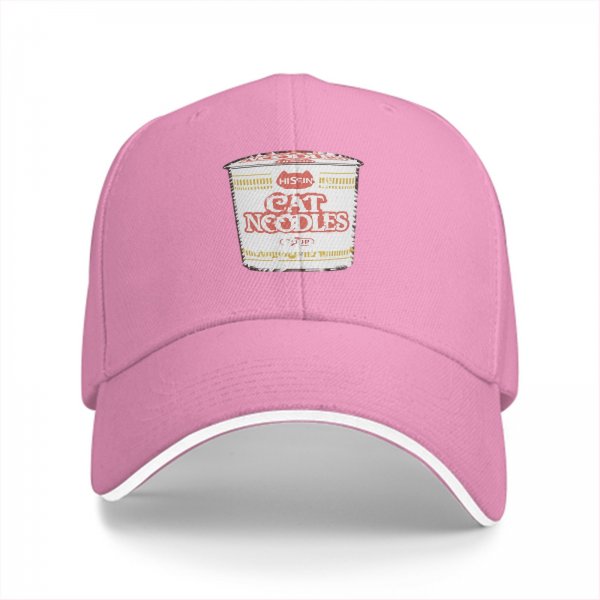 Black Baseball Cap With Cat Noodles Cup Graphic Print