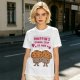 Olive t-shirt with cute muffin graphic and playful text design