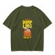 Olive green graphic t-shirt with dumpling pun and steamer illustration