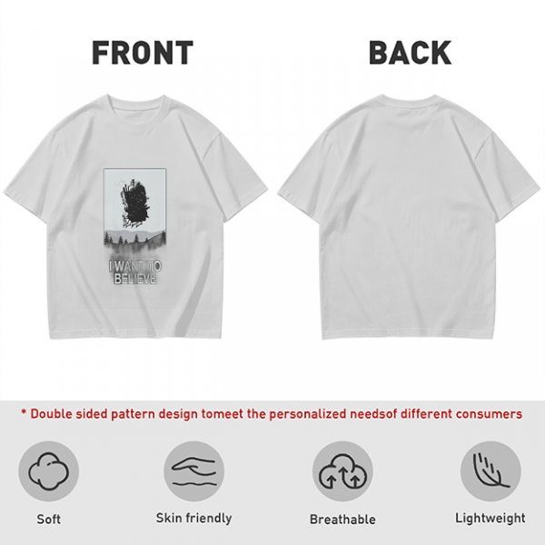 Olive t-shirt with 'I Want To Believe' UFO landscape print