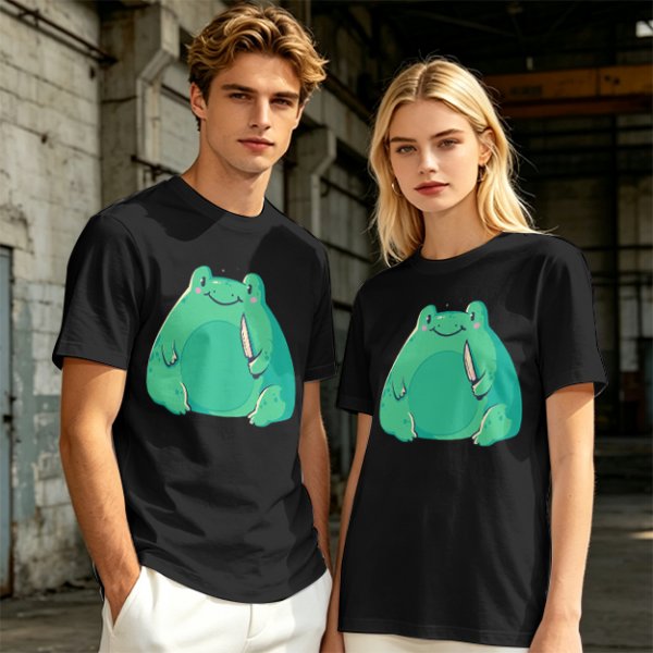 Olive Green T-Shirt With Cute Frog Holding Knife Graphic