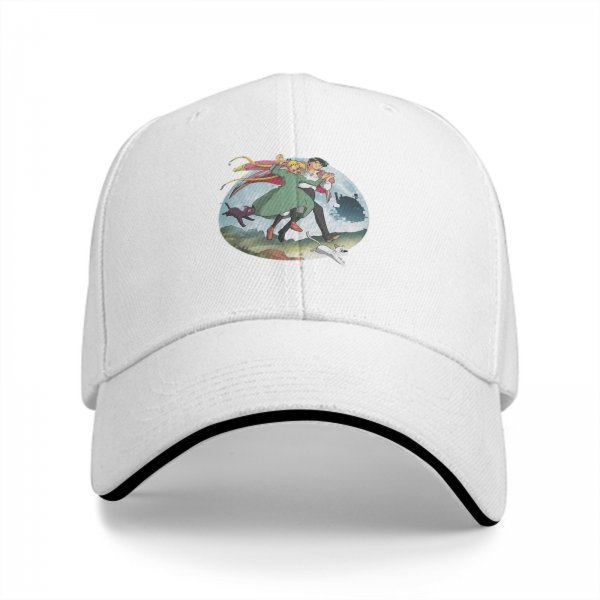 Black Baseball Cap with Howl’s Moving Castle Dancing Characters Print