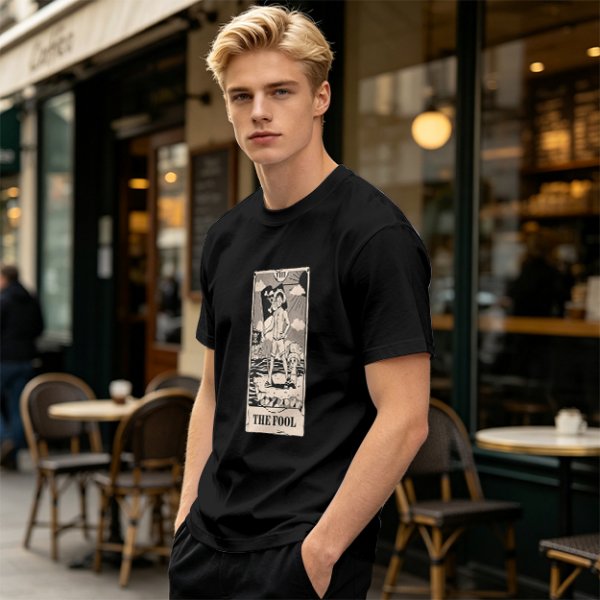 Olive T-Shirt with The Fool Tarot Card Anime Print