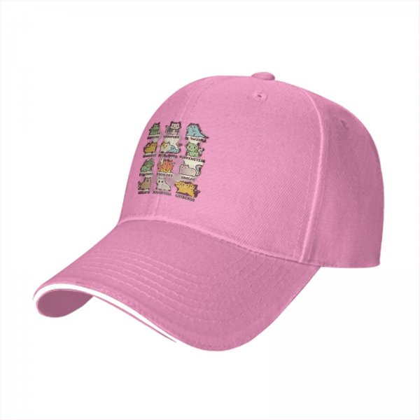 Black baseball cap with cute monster cat graphic print