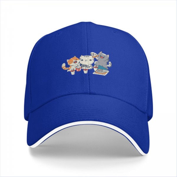 Black Baseball Cap With Cute Cats Eating Pizza Design