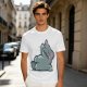 Olive T-Shirt With Embarrassed Gray Cat Graphic Print