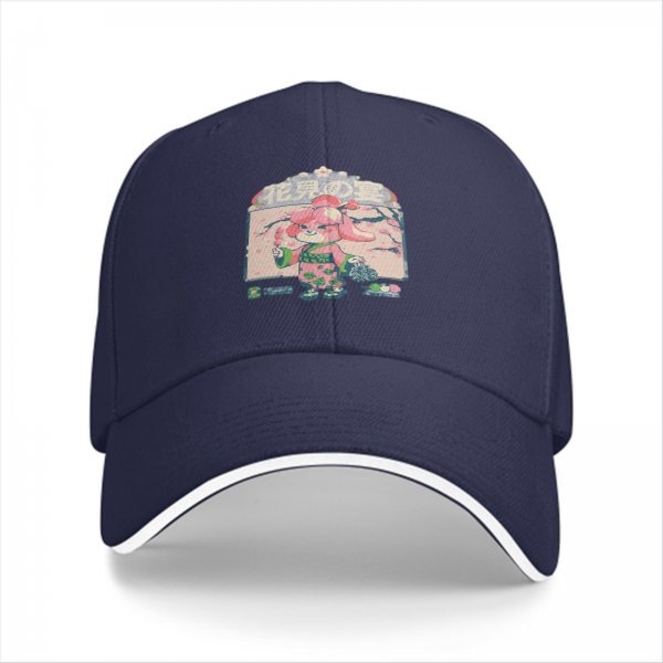 Black baseball cap with cute rabbit in kimono cherry blossom print