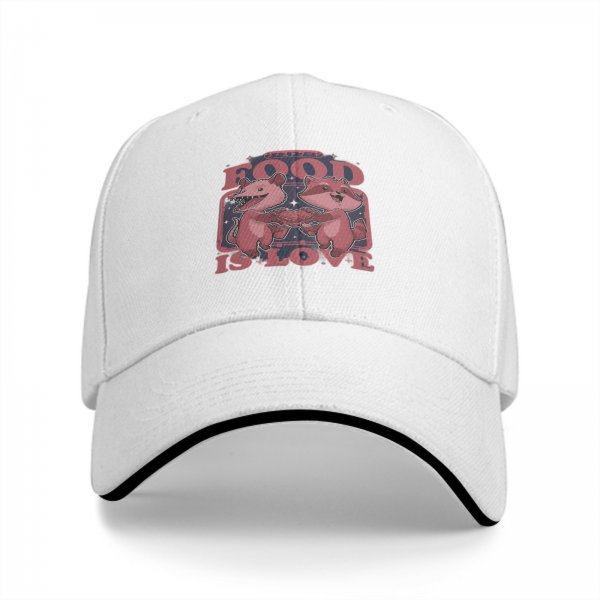 Black Baseball Cap With Food Is Love Raccoon And Opossum Graphic