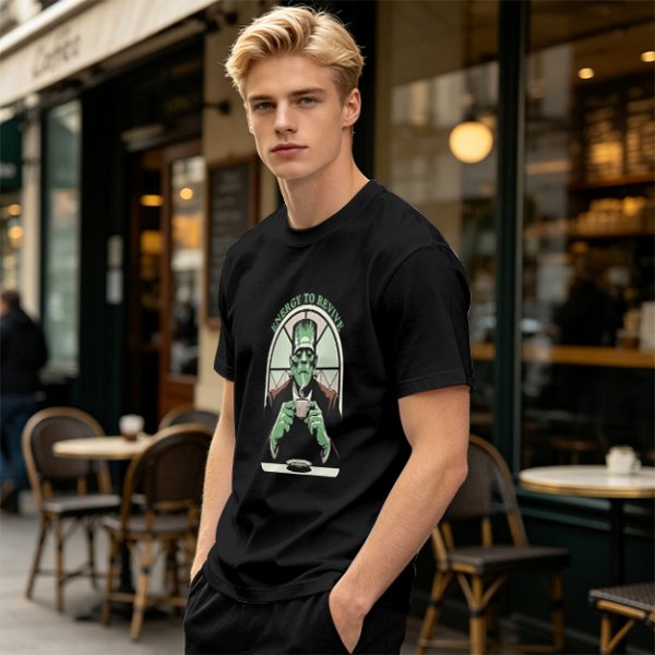 Frankenstein Monster Coffee T-Shirt Energy To Revive