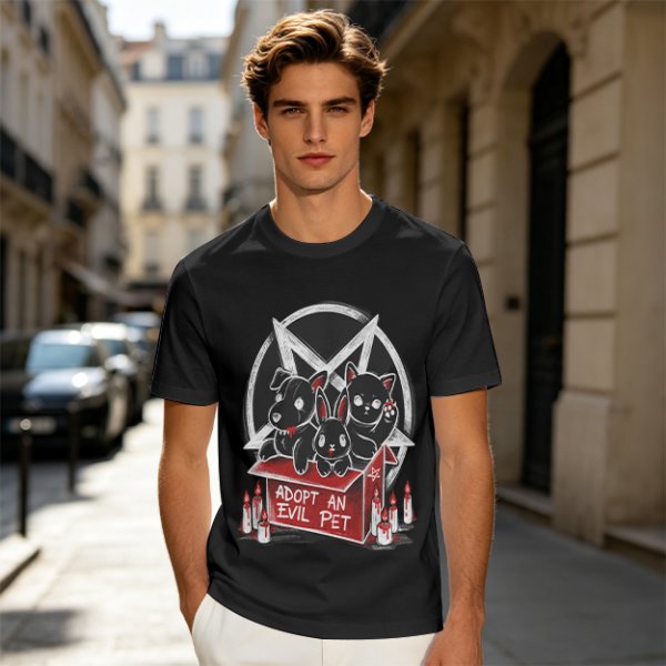 Adopt An Evil Pet T-Shirt With Pentagram And Spooky Animal Art