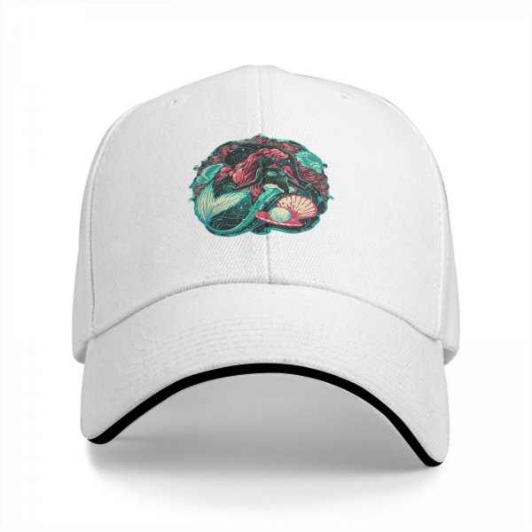 Black Baseball Cap With Mermaid And Pearl Shell Graphic