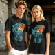 Olive green t-shirt with fantasy warrior silhouette graphic