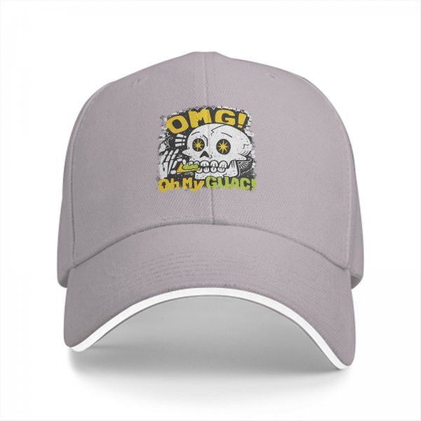 Black baseball cap with OMG Oh My Guac! sugar skull graphic