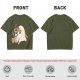 Olive T-Shirt With Tired Unicorn Holding Hot Coffee Print