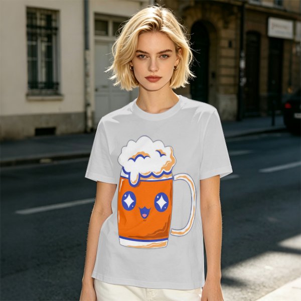 Olive T-Shirt With Cute Kawaii Beer Mug Graphic