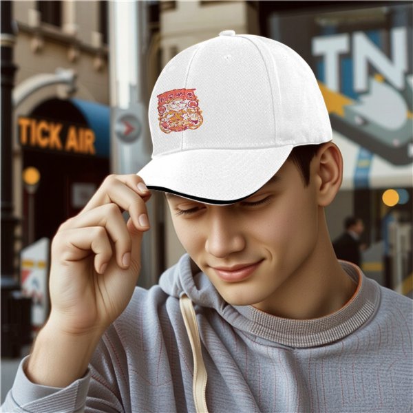 Black Baseball Cap with Cute Japanese Food Chef Character Graphic