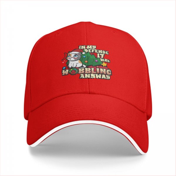 Black baseball cap with funny Christmas cat wobbling defense print