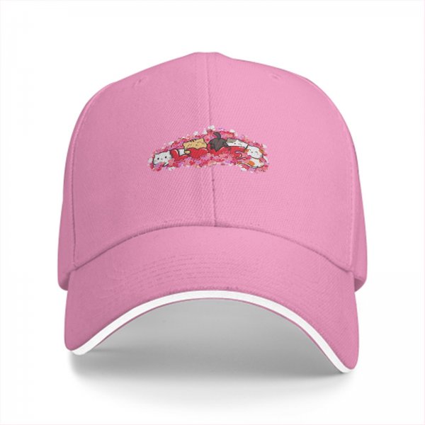 Black baseball cap with cute cat and pink floral graphic