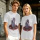 Olive T-Shirt With Purple Demon Cat On Pentagram And Candles