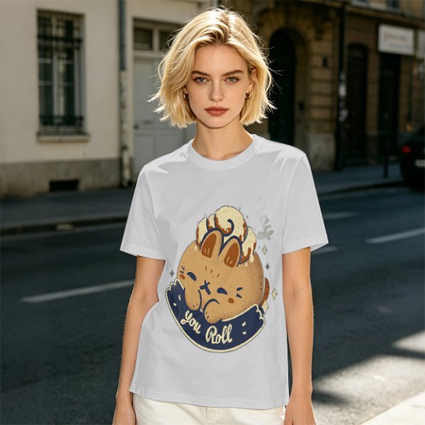 Olive T-Shirt With Cute Cinnamon Bunny Roll Graphic And You Roll Text