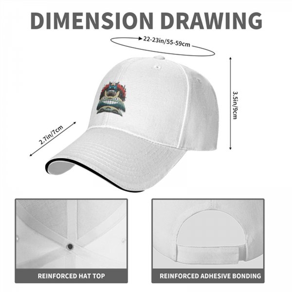 Black baseball cap with stacked Totoro characters in rainy scene