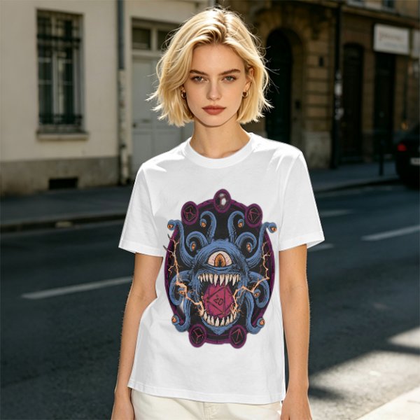 Olive T-Shirt With Dungeons & Dragons Beholder Monster Print