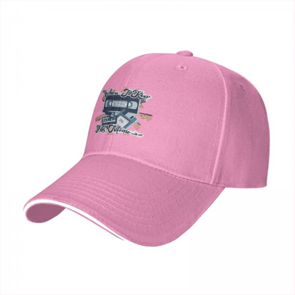 Black baseball cap with retro 90s media graphic print
