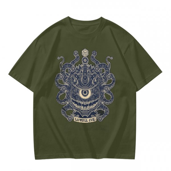 Olive Green Beholder Lawful Evil Graphic T-Shirt