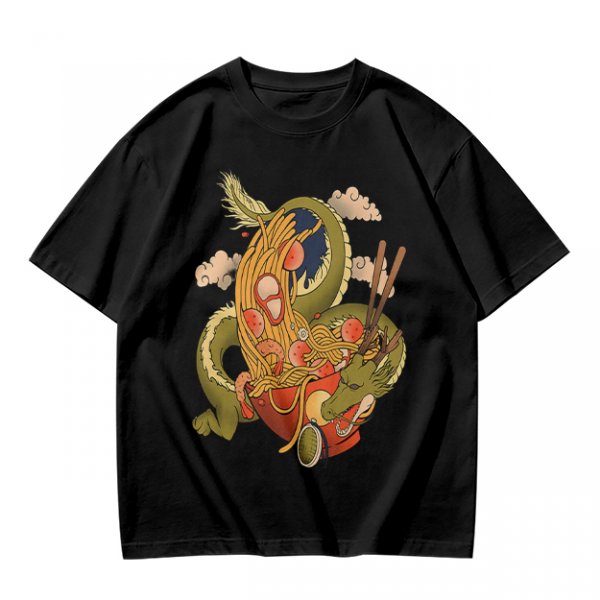 Olive T-Shirt With Japanese Ramen Dragon Artwork