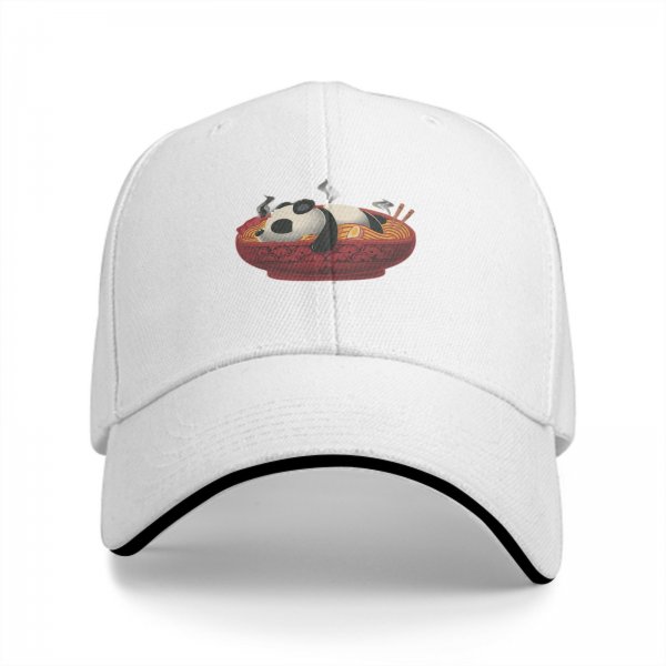 Black Baseball Cap With Panda In Ramen Bowl Graphic