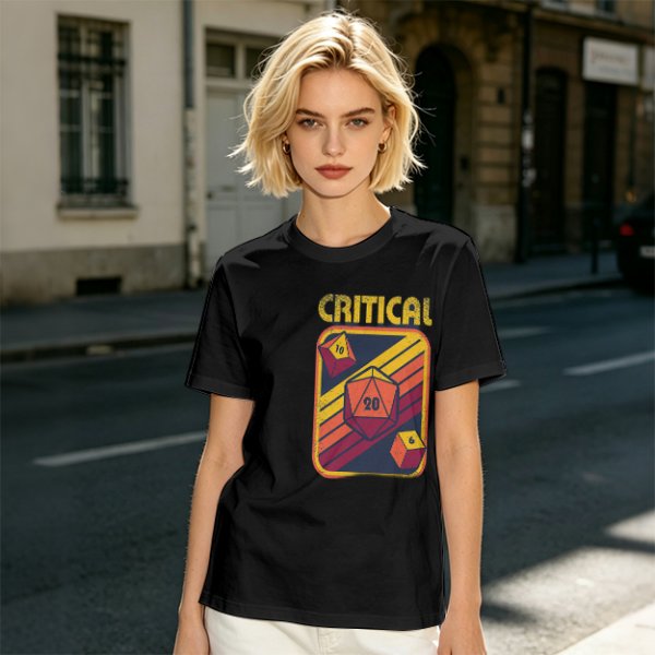 Retro Critical D20 Dice T-Shirt for Tabletop RPG Fans