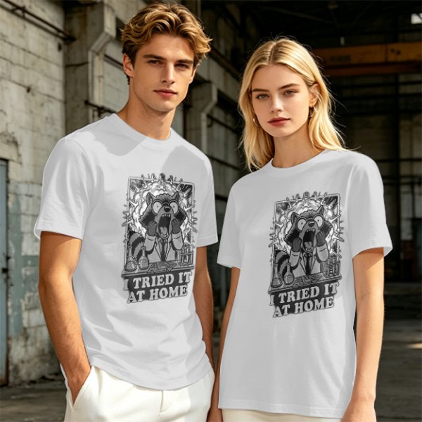 Olive Graphic Tee With Shocked Raccoon Scientist I Tried It At Home Print