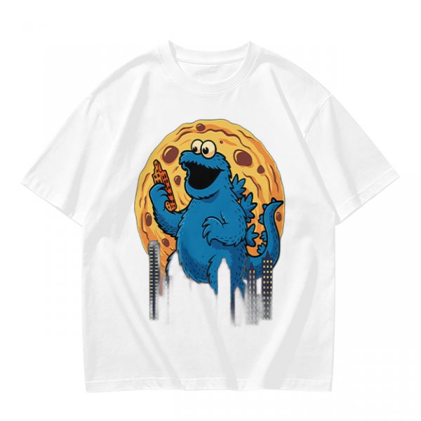 Olive T-Shirt Featuring Giant Cookie Monster Holding Cookie Against Moon