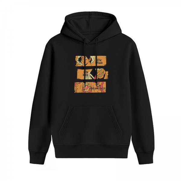 Black hoodie with One Piece themed graphic print