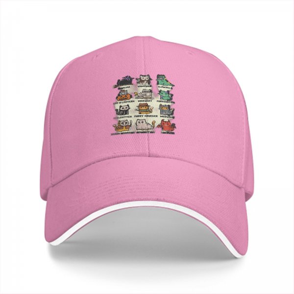 Black Baseball Cap With Halloween Themed Cat Character Print