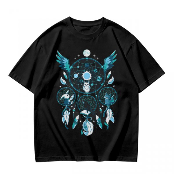 Olive T-Shirt With Celestial Dreamcatcher And Animal Artwork
