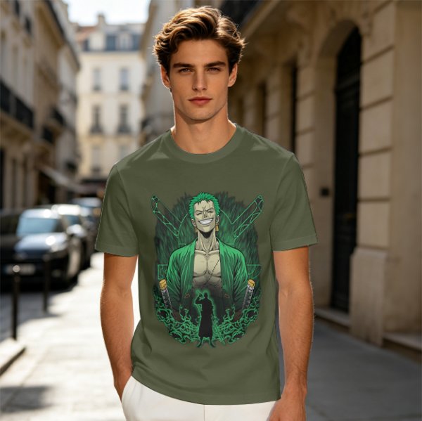One Piece Roronoa Zoro Graphic Print Olive T-Shirt