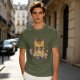 Olive T-Shirt With Angry Cat Holding Cupcakes Graphic Print