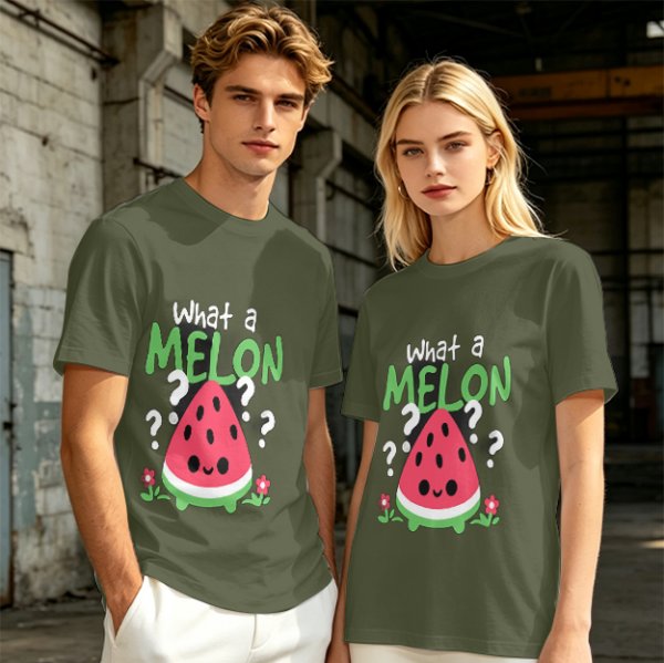 Olive T-Shirt With Cute Watermelon 'What A Melon' Graphic Design