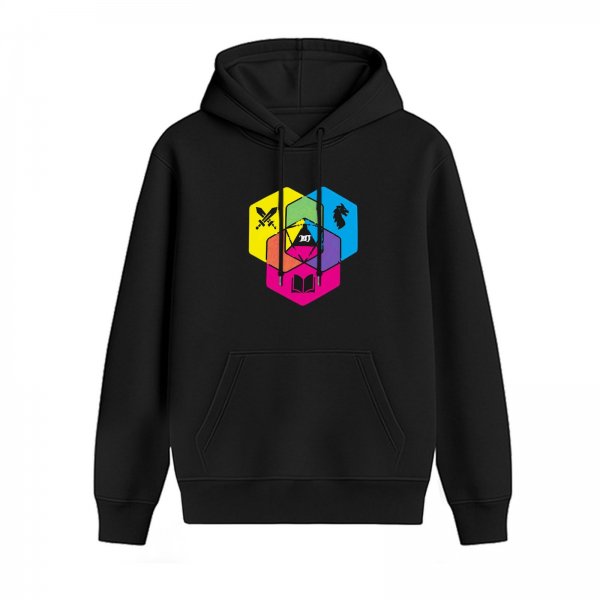 Black Hoodie with Colorful Hexagon Fantasy Art Print