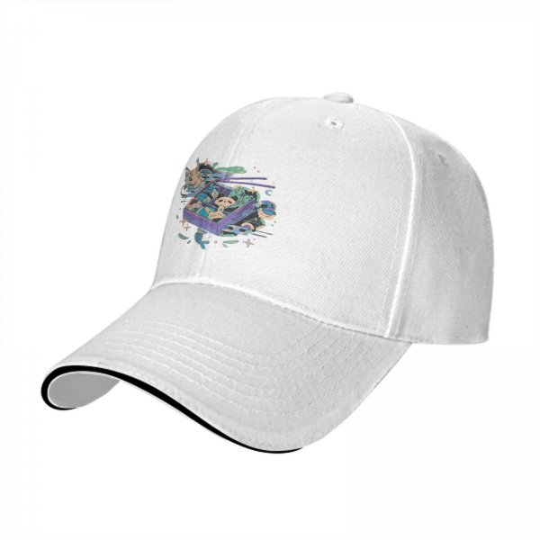 Black Baseball Cap With Whimsical Sushi Cat Bento Box Art