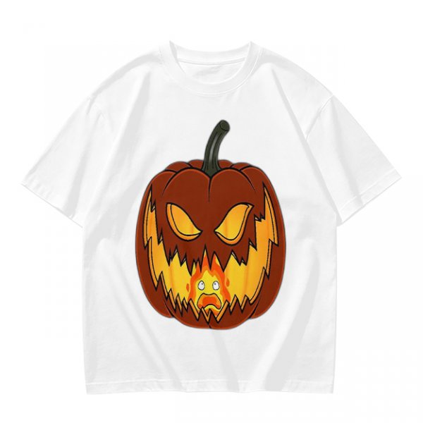 Olive Green T-Shirt With Scary Jack O' Lantern Pumpkin Print