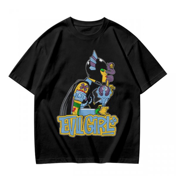 Olive T-shirt with Evil Girl Graphic Print