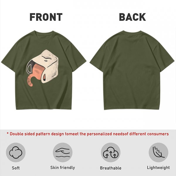 Olive T-Shirt With Whimsical Cat Mug Graphic Print