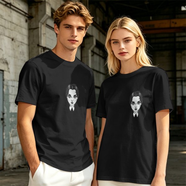 Oversized Olive T-Shirt With Wednesday Addams Portrait Print
