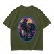 Olive T-Shirt Featuring Stylized Night Dragon In Swirling Oval Art