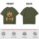 Olive T-Shirt With Angry Pineapple And Pizza Slice Cartoon Print