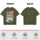 Olive green t-shirt with ramen monster anime graphic print