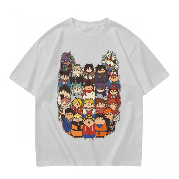 Olive T-shirt with cute chibi anime character group print