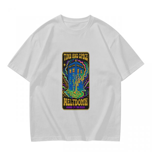 Olive T-Shirt with Psychedelic Time and Space Meltdown Tardis Art